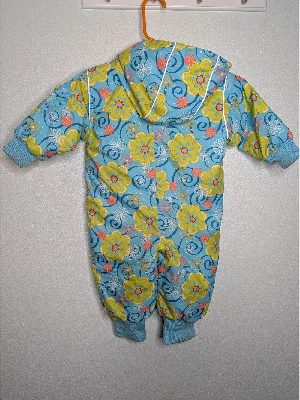 Hanna Andersson Baby Floral Hooded Snowsuit Blue Yellow Size 80/18-24mo